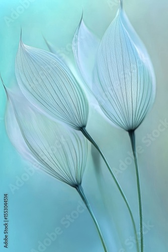 Delicate Dandelion Seed Artistry on Soft Blue Backdrop, Captivating Abstract Floral Still Life