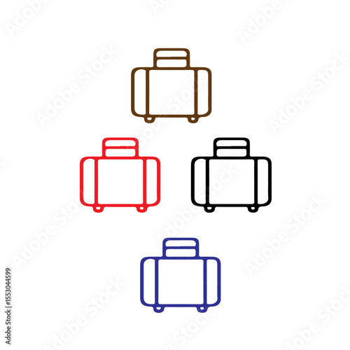 A simple illustration showing four different colored luggage pieces arranged