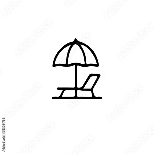 A simple line drawing of a beach chair and umbrella icon