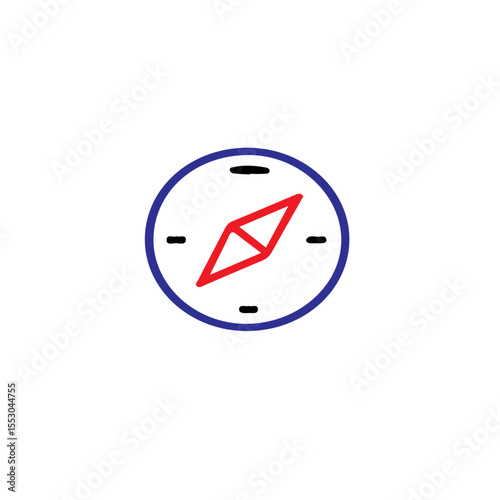 A simple compass illustration with red and blue elements