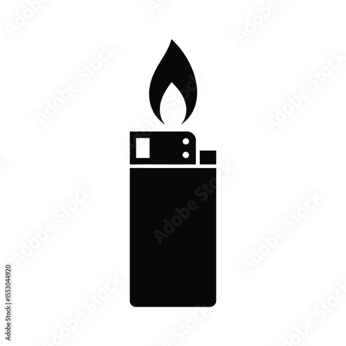 Black silhouette of a lighter with a flame on white background