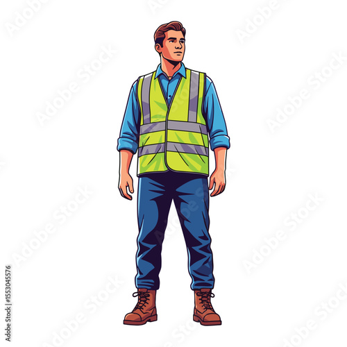 Full body professional worker wearing safety vest illustration vector image design