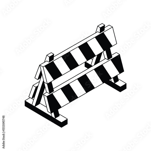 Isometric road barrier with black and white stripes illustration