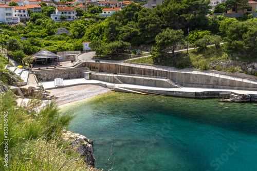 Fototapeta Naklejka Na Ścianę i Meble -  Zgribnica Beach in Vrbnik on the island of KRK, empty beach without tourists, beautiful beaches on island of KRK
