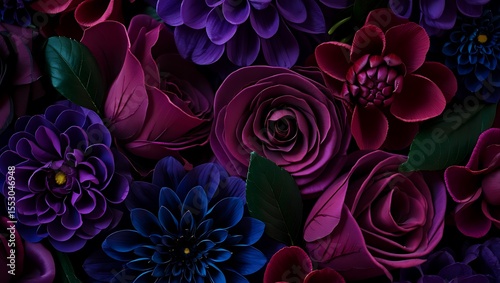 Dark Purple and Blue Flowers Closeup Bouquet