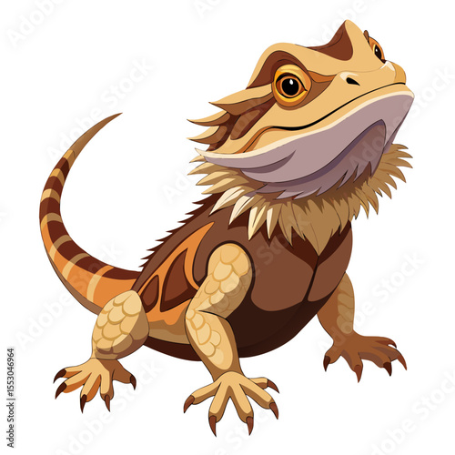 Pogona Vitticeps Vector Illustration – Aggressive Defense Position in Terrarium