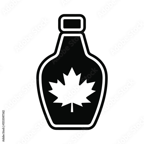 Maple syrup bottle with leaf icon black and white vector