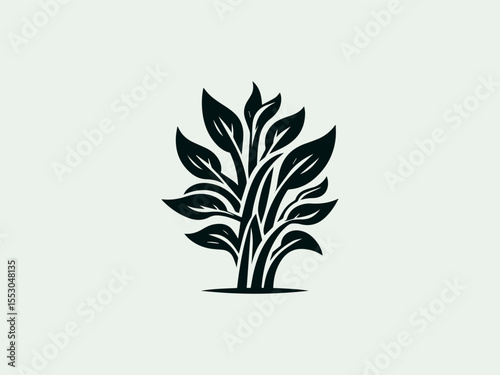 Elegant kale silhouette vector logo with intricate leaf veins for premium wellness brands