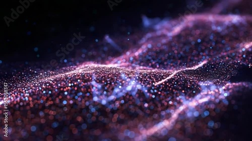 Glowing particles flow on dark background; digital art, website header