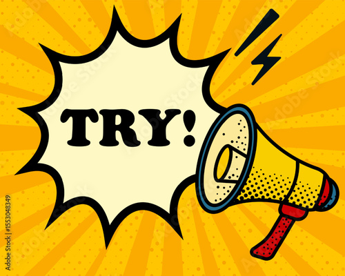 Try speech bubble. Megaphone, lightning, speech burst, sound lines, pop art style, loudspeaker, public speaking, yellow background, expression, voice, alert, broadcast
