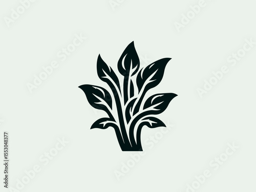 Elegant kale silhouette vector logo with intricate leaf veins for premium wellness brands