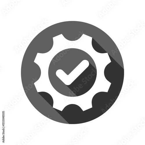 Technical specifications conformity graphic icon. Gear with check mark isolated sign on white background. Vector illustration
