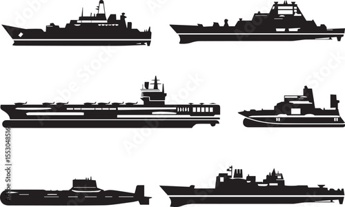 Ship Silhouette Set – Cruise, Cargo & Marine Vessels Vector Collection