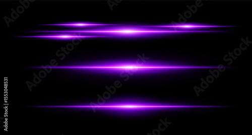 Horizontal purple flare beams in stacked layout on dark background with smooth gradients and glow effect. Sci-fi or HUD visual element.