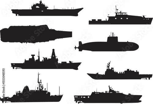 Ship Silhouette Set – Cruise, Cargo & Marine Vessels Vector Collection
