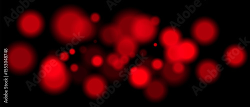Red blurred bokeh particles with varying size and opacity on black background. Abstract design element for festive or sci-fi scenes.