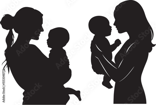 Silhouettes of mothers holding their babies close together