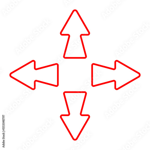 Navigation arrow icon. Outline arrows pointing in four directions. Represents control, positioning, orientation, or spatial interface navigation.