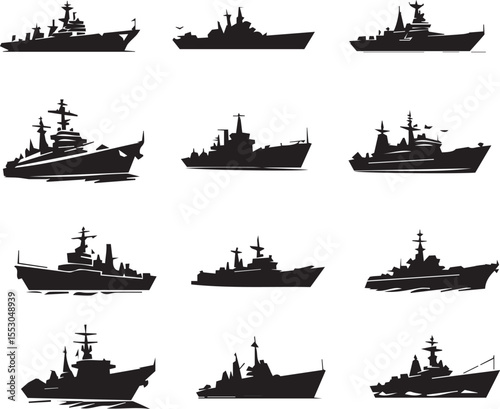 Ship Silhouette Set – Cruise, Cargo & Marine Vessels Vector Collection