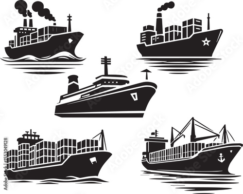 Ship Silhouette Set – Cruise, Cargo & Marine Vessels Vector Collection