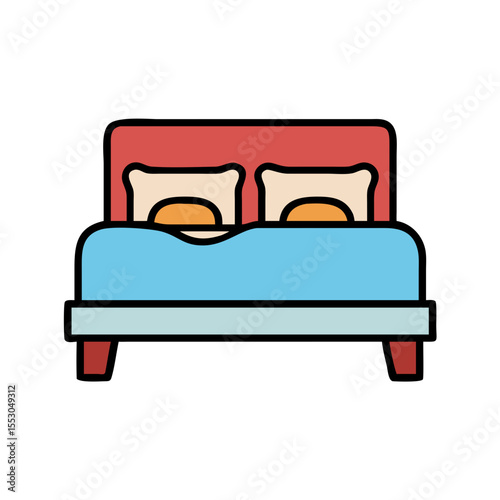 colorful double bed with pillows and a cozy blanket in a minimalist style