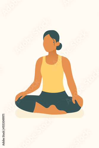 Woman sitting cross-legged with open posture, centering body and breath for mindful pilates and yoga routine