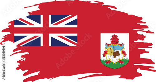 bermuda national flag brush stroke style with union jack and coat of arms isolated on white background

