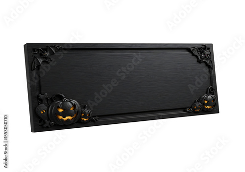 An eerie Halloween wooden frame, featuring glowing jack-o'-lanterns, bats, and skulls, sets a spooky yet elegant tone for autumn festivities.