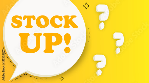 Stock up. Speech bubble with text. Business concept. 3d illustration. Pop art style. Vector line icon for Business and Advertising