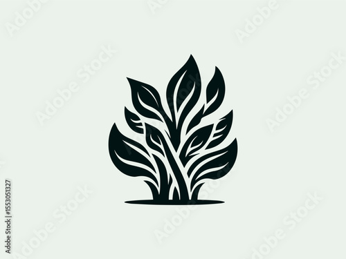 Minimalist black silhouette kale leaves vector logo for organic smoothie bars or health stores