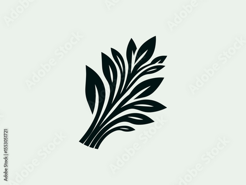 Minimalist black silhouette kale leaves vector logo for organic smoothie bars or health stores