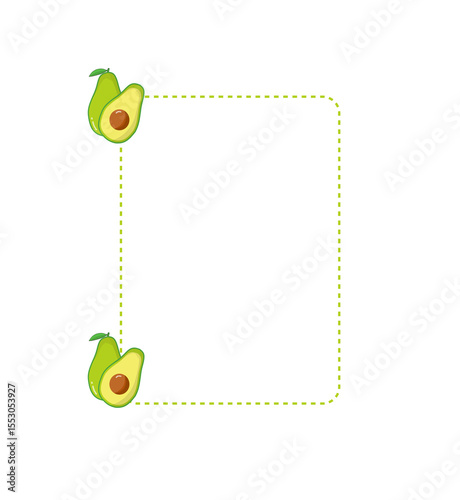 A simple note frame with dotted lines and avocado illustrations on the left corners. Ideal for memos, journaling, school notes, or recipe cards. Fun, neat, and kid-friendly design.