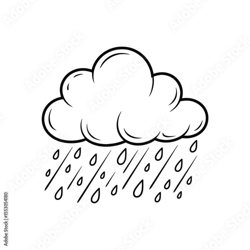 Hand drawn cloud with rain drops vector illustration in black