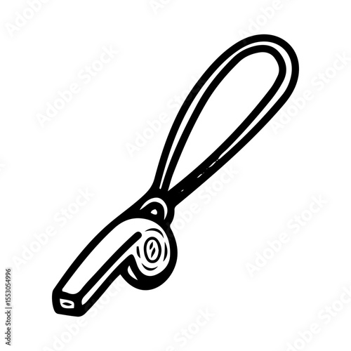 Police whistle. Hand drawn doodle vector. Equipment used by an officer to sound a signal. Illustration line art element.