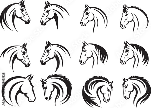 Set Of Horse Head Silhouette Vector On White Background eps 10