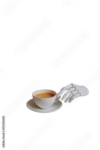 Robotic hand serving coffee modern  promotional image tech-driven environment close-up view innovation in service