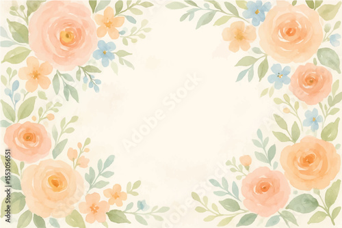 Vintage floral background with romantic pink roses, elegant frame, and decorative hearts for a wedding or Valentine's Day card design