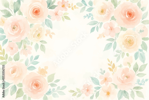 Vintage floral background with romantic pink roses, elegant frame, and decorative hearts for a wedding or Valentine's Day card design