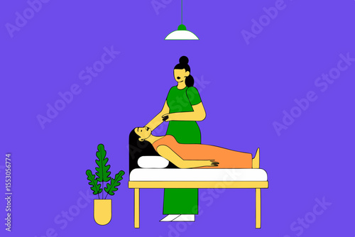 Attractive young woman having reiki treatment in health spa