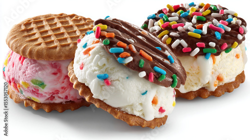 Delicious mini ice cream sandwiches feature colorful sprinkles and cookie edges, perfect for sweet treat. Ice Cream Sandwich Day