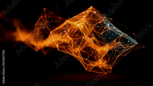 Abstract digital network visualization depicting connected dots and lines against a black background
