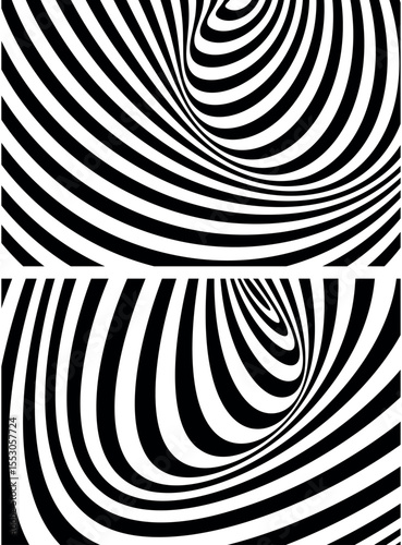 Spiral circle. Optical illusion spiral with black and white stripes. Twisting Whirl Motion. Modern liquify lines effect background.
