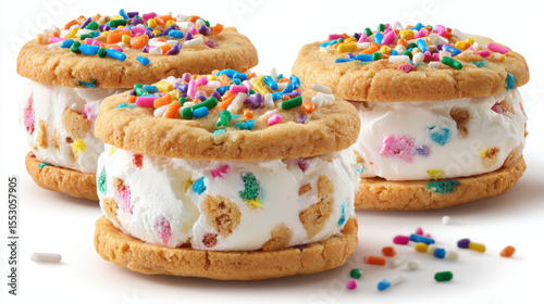 Delicious mini ice cream sandwiches with colorful sprinkles, featuring cookie edges and creamy filling, perfect for sweet treat. Ice Cream Sandwich Day