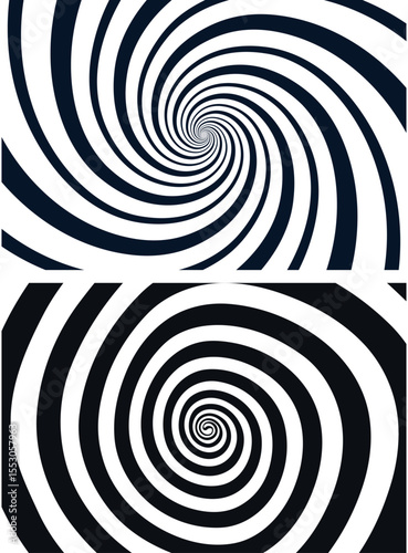 Spiral circle. Optical illusion spiral with black and white stripes. Twisting Whirl Motion. Modern liquify lines effect background.