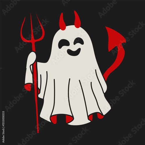 Halloween Devil Ghost with Trident and Fun Design