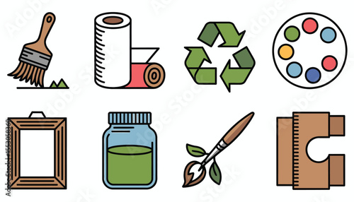 Vector set of cosmetic brush design tools icons