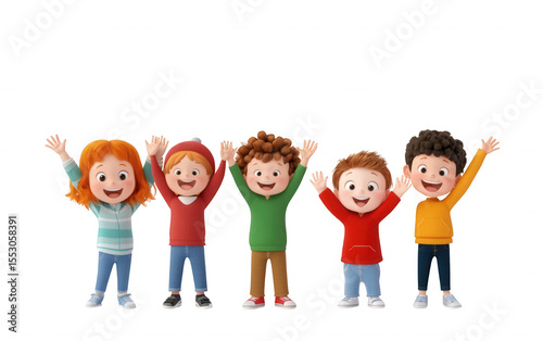 3d icon cheerful pupils holding hands, isolated on background, for Isolated educational projects. ideal transparent png