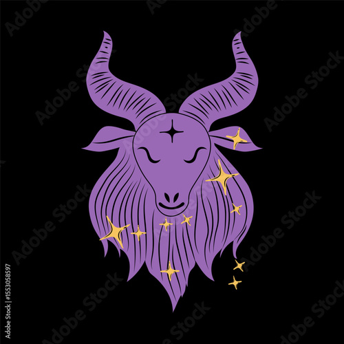 Capricorn Zodiac Sign with Magic Astrological Symbol and Goat