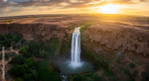 A huge waterfall in the desert. Generative AI.