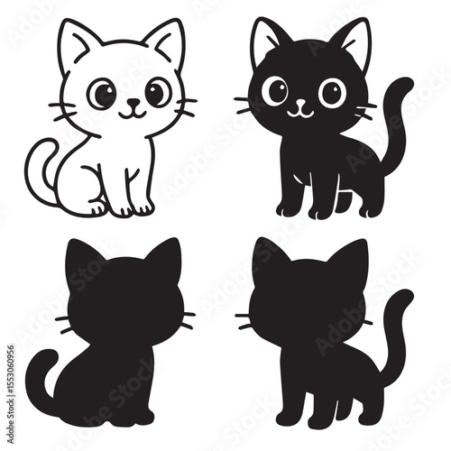 Cartoon Cat Silhouette: A delightful illustration presents four adorable cartoon cat silhouettes, each showcasing a playful pose and simple, endearing features.